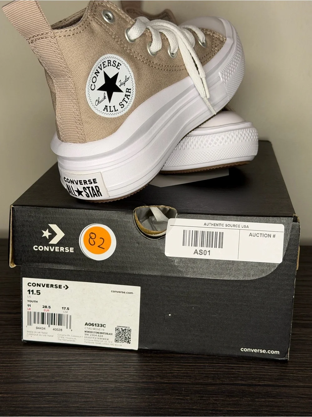 Converse Kids Platform High Top Canvas Sneakers in Beige and White